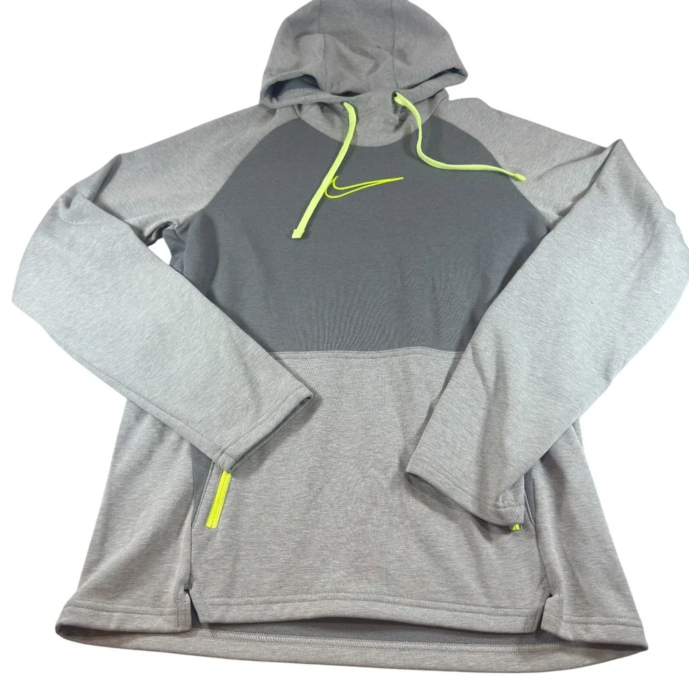 Nike Therma-FIT Men's Gray Neon‎ Dri-FIT Hoodie Pullover Sweatshirt Size Small